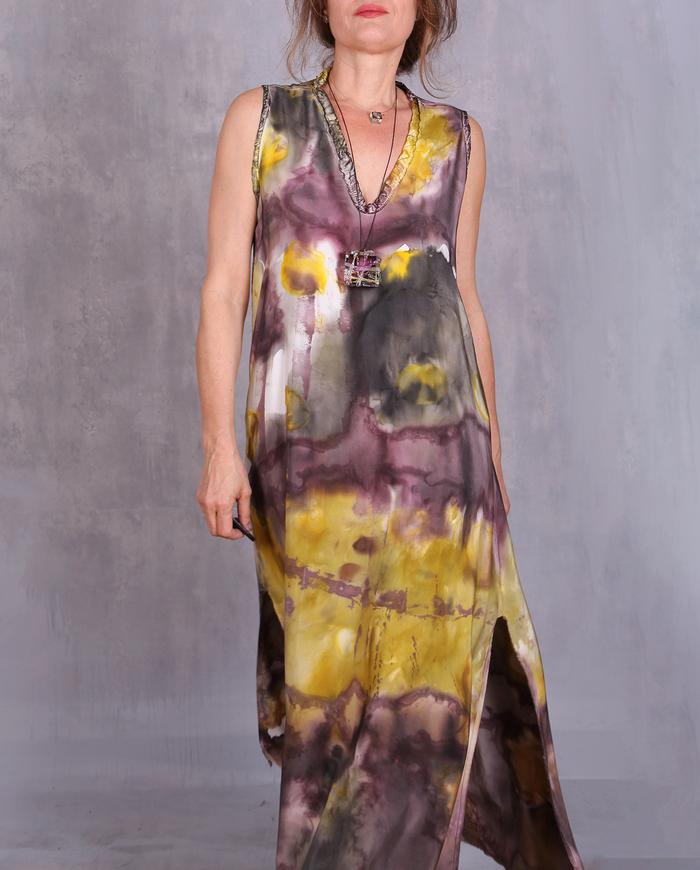'wine clouds on a sunny day' silk crepe maxi dress