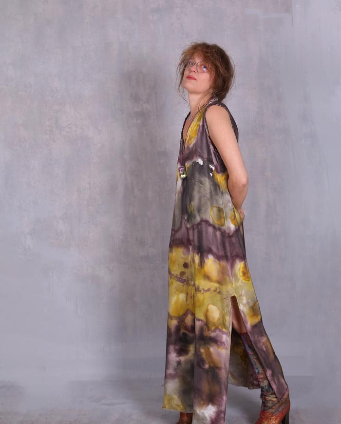 'wine clouds on a sunny day' silk crepe maxi dress