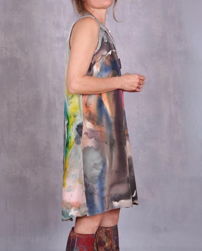 'twirly swirly candy land' hand-painted silk slip dress