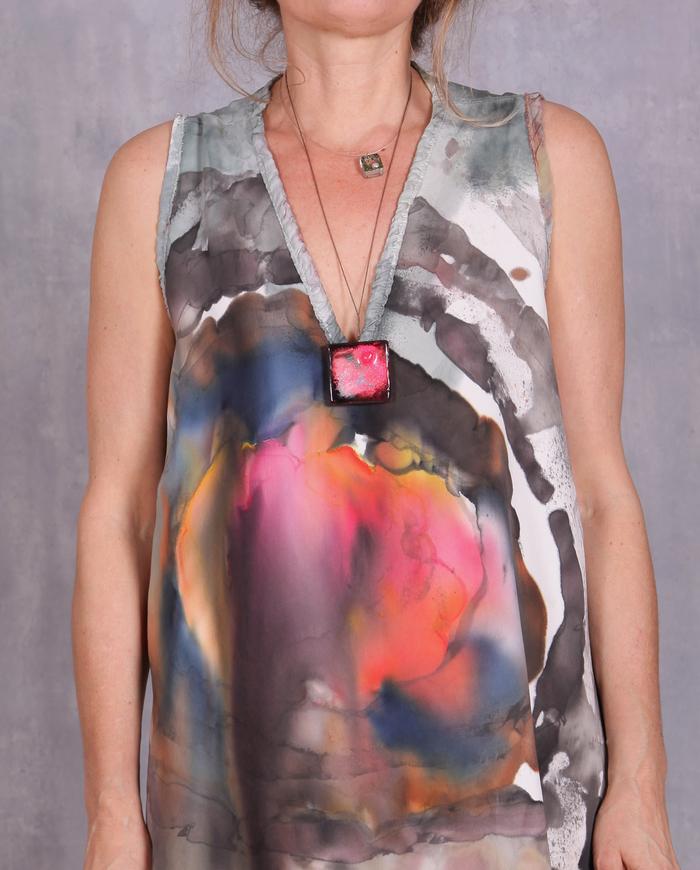 'twirly swirly candy land' hand-painted silk slip dress