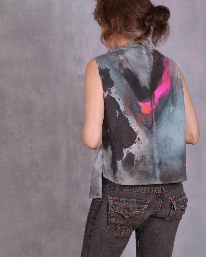 'a flamingo feather' fine cotton distressed painted top