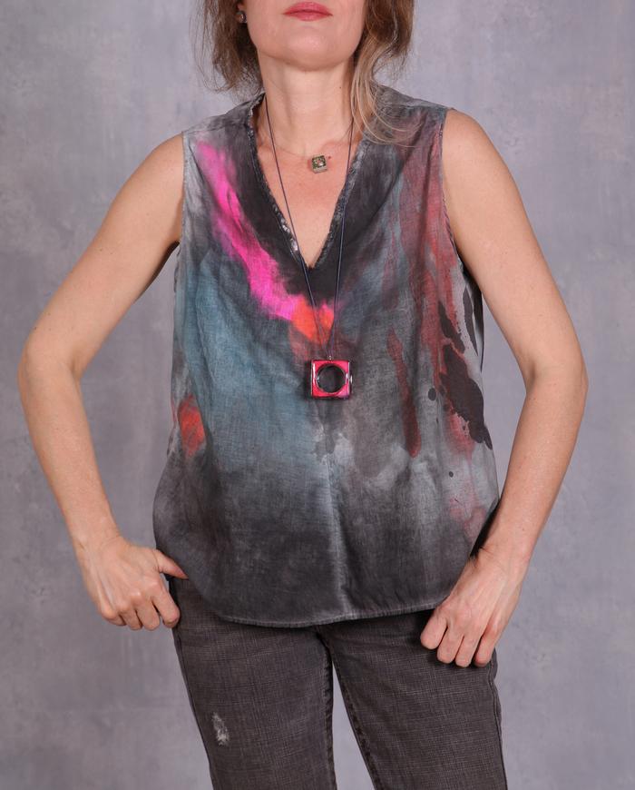 'a flamingo feather' fine cotton distressed painted top