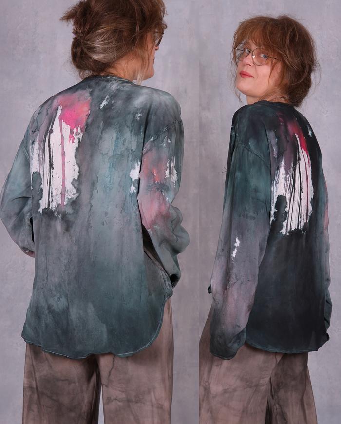 'a hidden waterfall' lightweight oversized reversible silk top