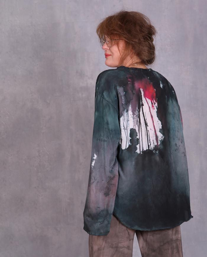 'a hidden waterfall' lightweight oversized reversible silk top