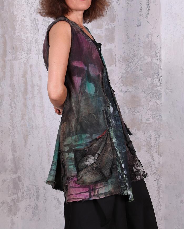 hand-printed full button-down vest or mini dress
