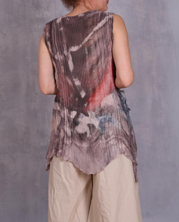 'summer line play' overlay sheer silk knit asymmetrical top