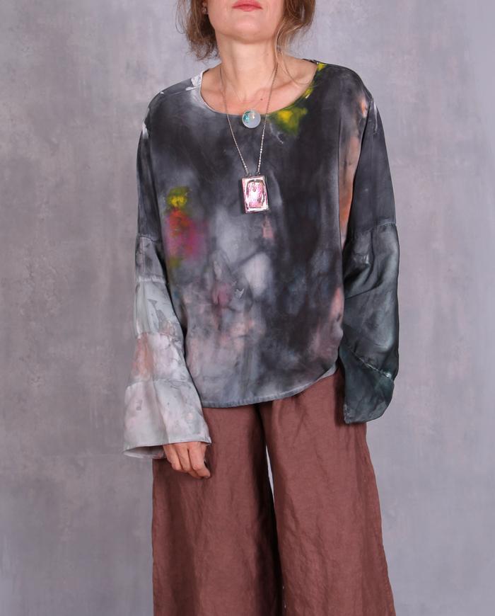 'a hazy afternoon' silk crepe loose-fitting top