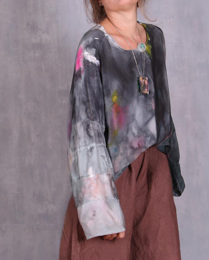'a hazy afternoon' silk crepe loose-fitting top