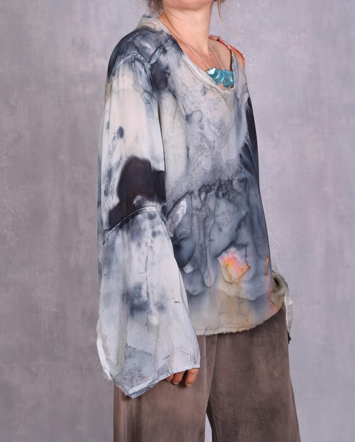 'indigo waterfall' reversible oversized vivid silk top