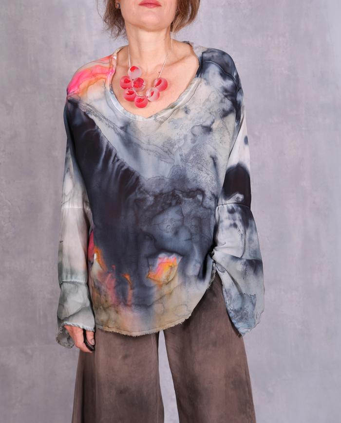 'indigo waterfall' reversible oversized vivid silk top