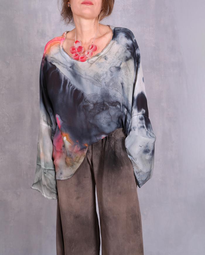 'indigo waterfall' reversible oversized vivid silk top