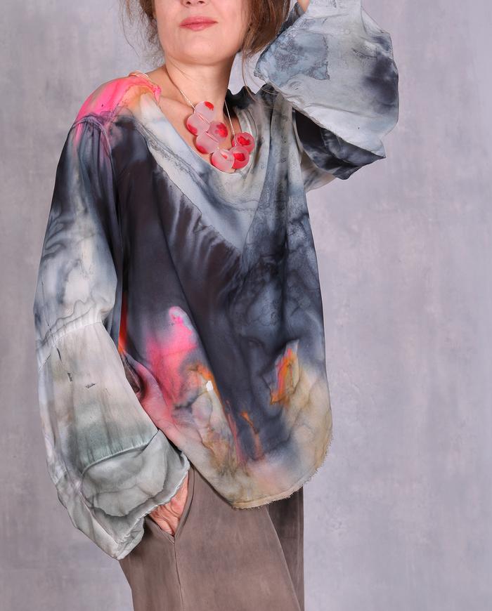 'indigo waterfall' reversible oversized vivid silk top