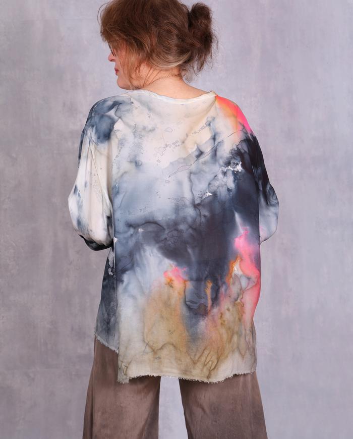 'indigo waterfall' reversible oversized vivid silk top