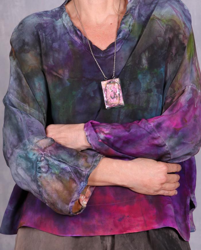 'kaleidoscope ride' abstract art silk blouse