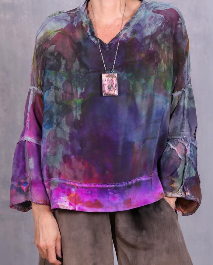 'kaleidoscope ride' abstract art silk blouse