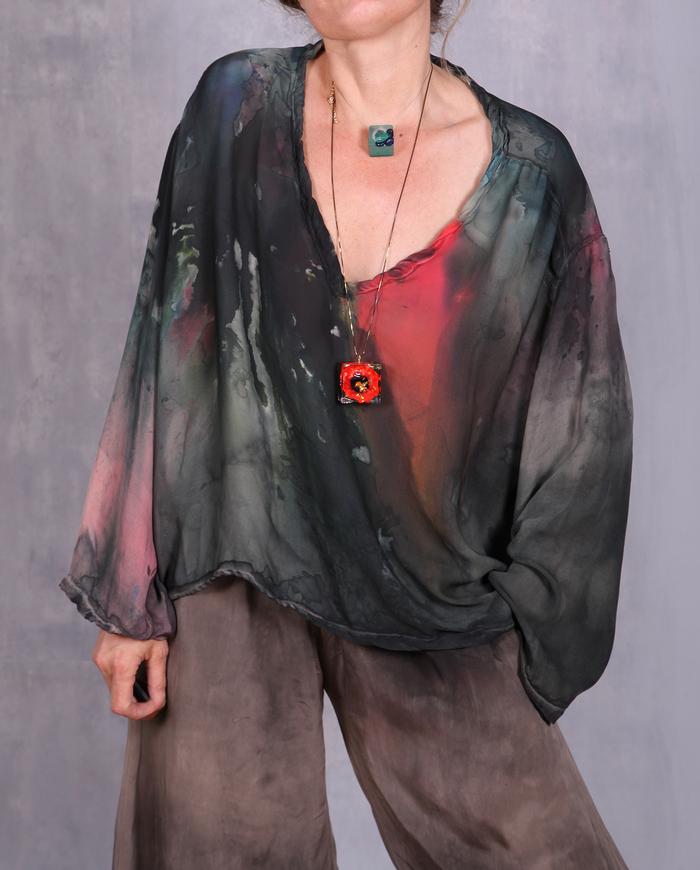 'a bolt of electricity' deep V-neck silk blouse