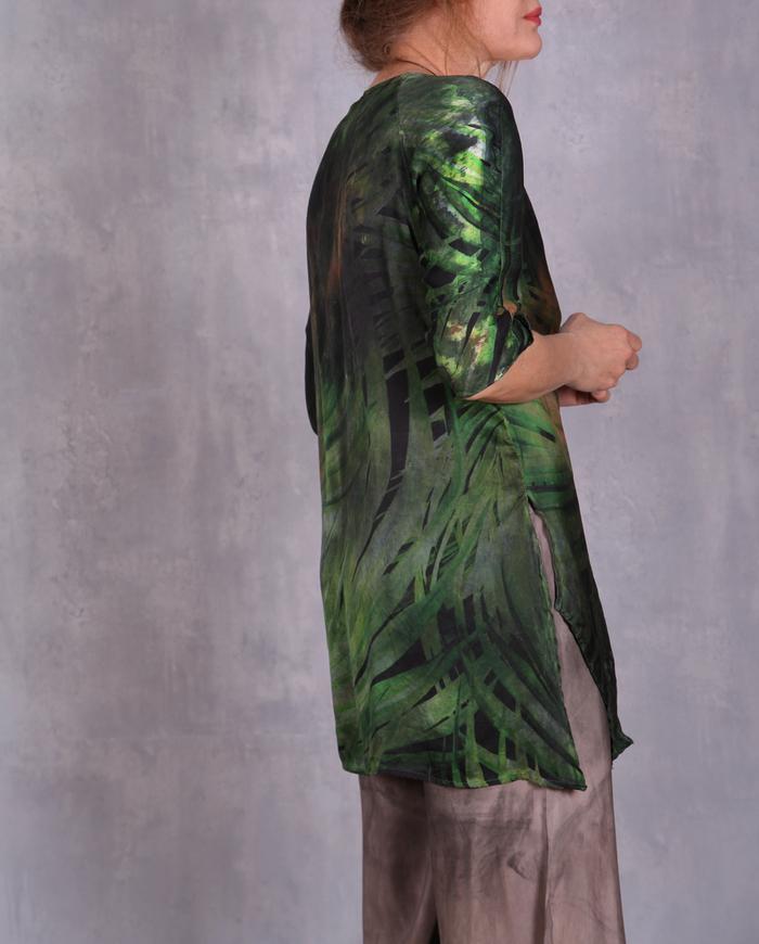 'fields of grass' asymmetrical silk top