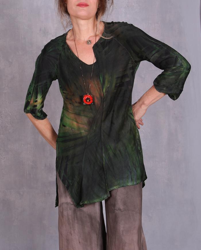 'fields of grass' asymmetrical silk top