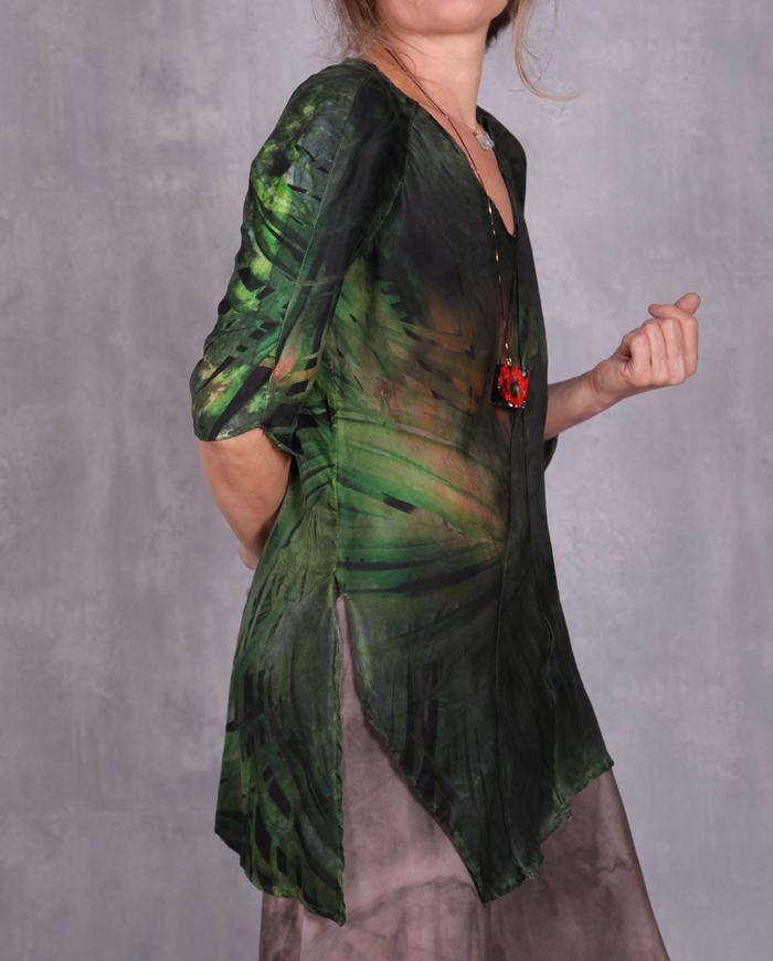 'fields of grass' asymmetrical silk top