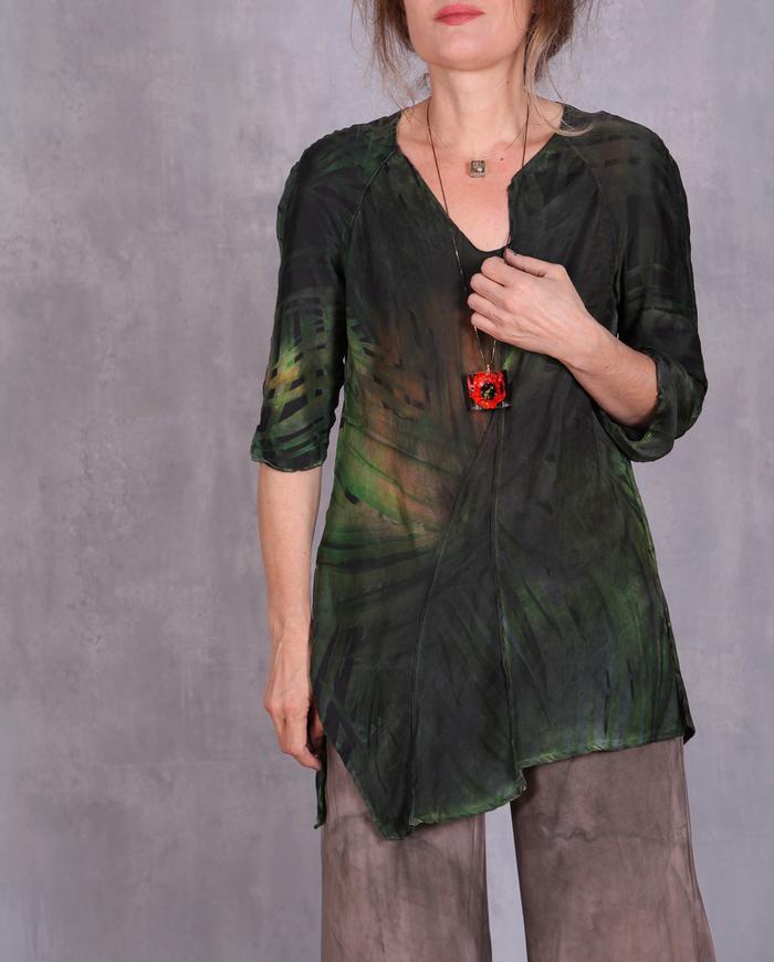 'fields of grass' asymmetrical silk top