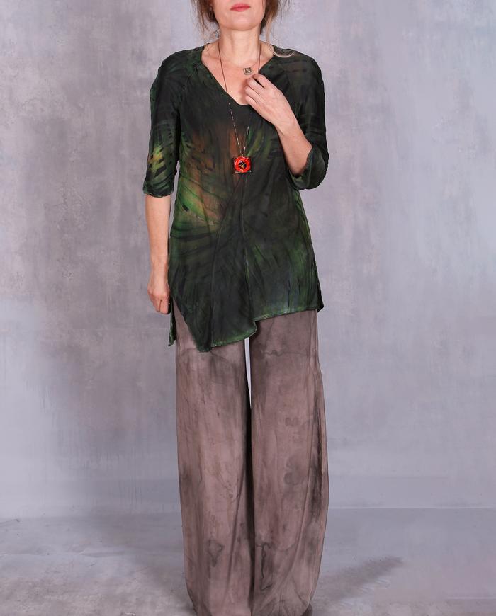 'fields of grass' asymmetrical silk top