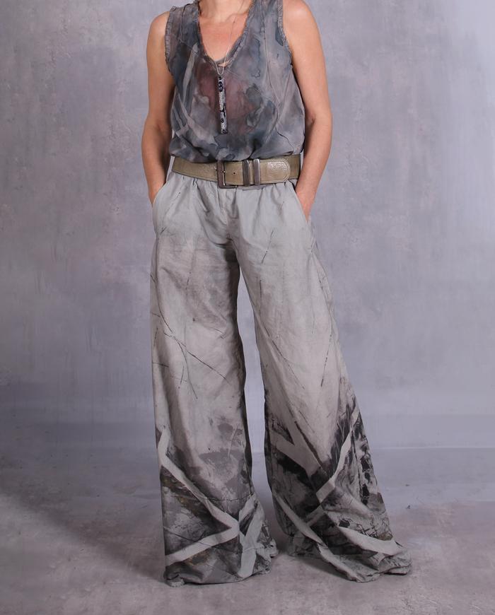 'un-crisscross on the go' wide leg hand-painted summer pants