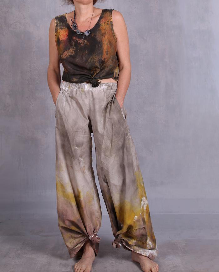 'un-crisscross on the go' wide leg hand-painted summer pants