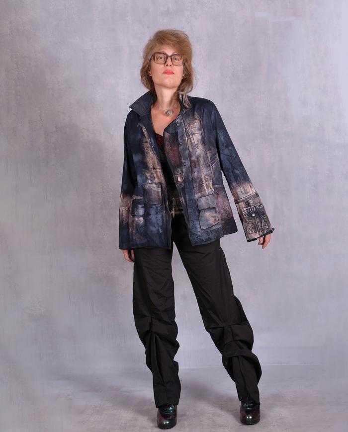 'windows into the night' distressed modern art jacket