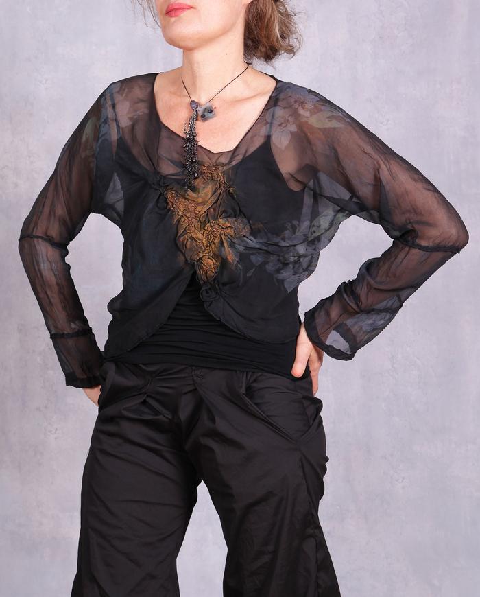 'a burst of evening sun' sheer asymmetrical silk top