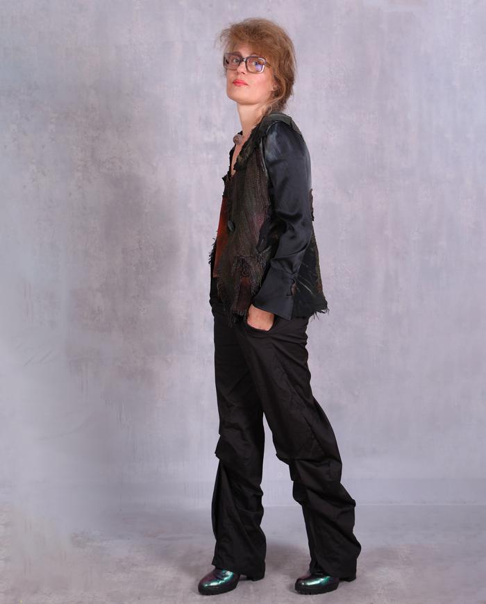 'talking in textures' mixed fabrics fitted jacket