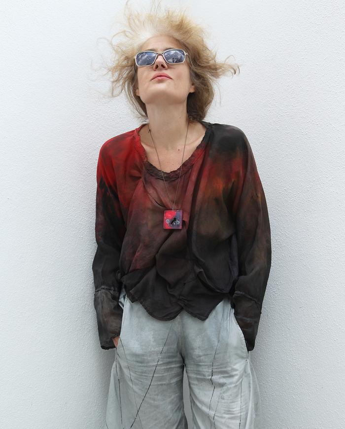 'flamenco nights' cultural loose-fitting silk painted top
