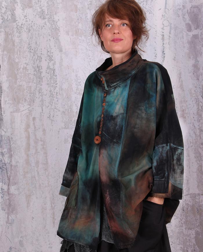 oversized distressed soft cotton jacket in colors of nature