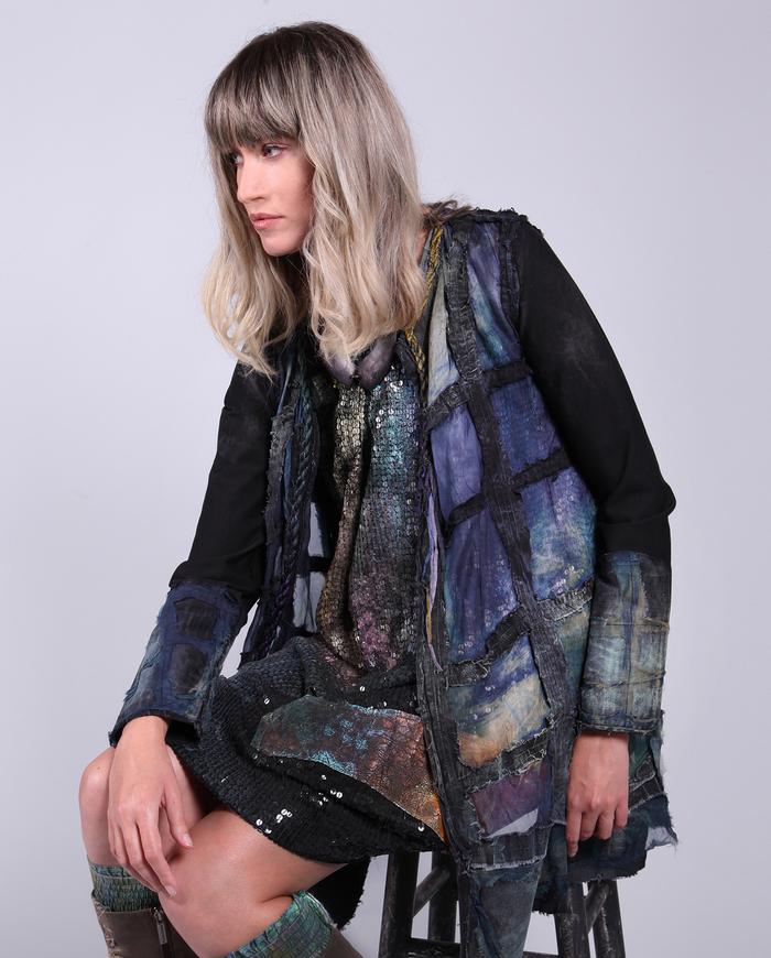 'stained glass' detailed jewel tones organza jacket