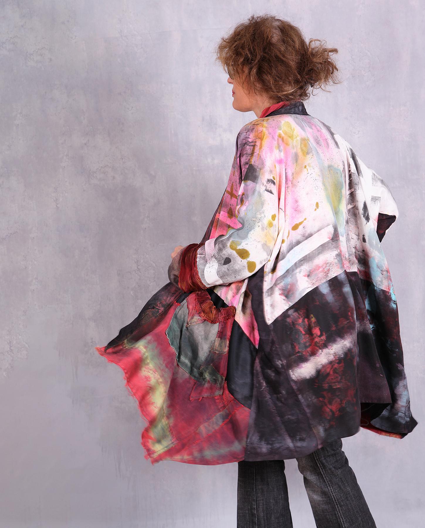 Art to Wear by Tatiana Palnitska in living color oversized draping mixed fabrics jacket