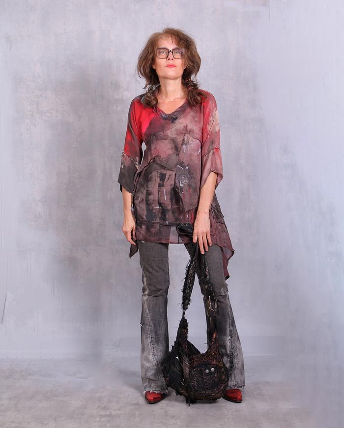 'crimson sunrise' silk georgette hand-painted top