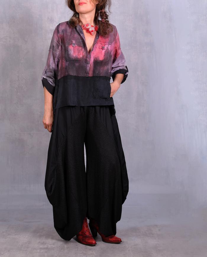 'on a pink lagoon' hand-painted contrast blouse