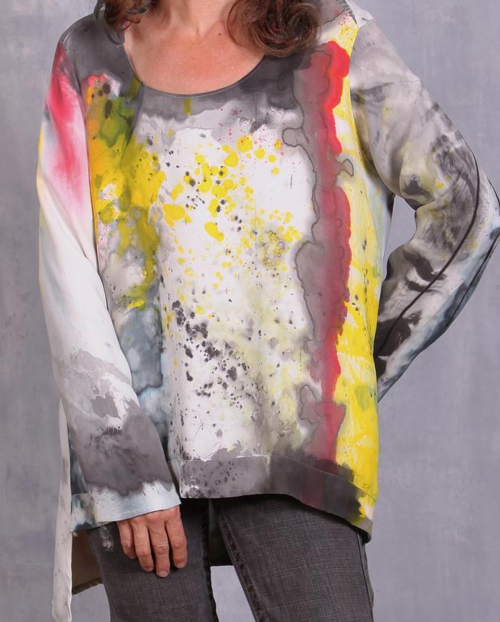 'when lines and dots connect' thick silk asymmetrical blouse