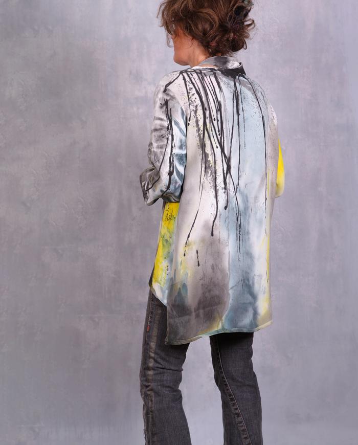 'when lines and dots connect' thick silk asymmetrical blouse