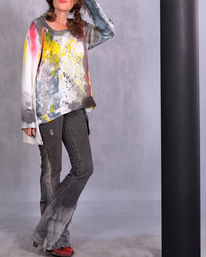 'when lines and dots connect' thick silk asymmetrical blouse