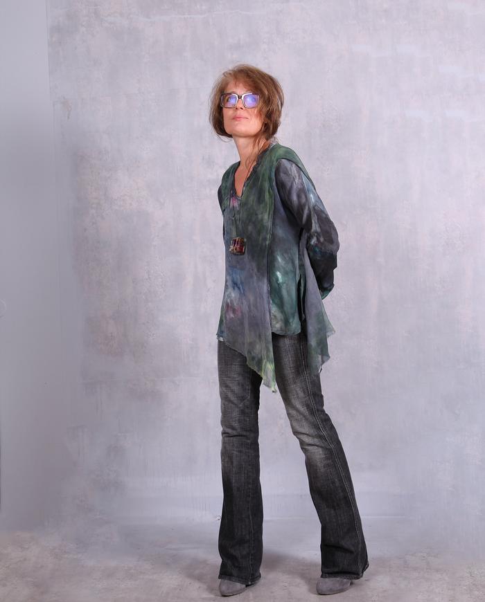 'almost with wings' painted top with sheer overlay