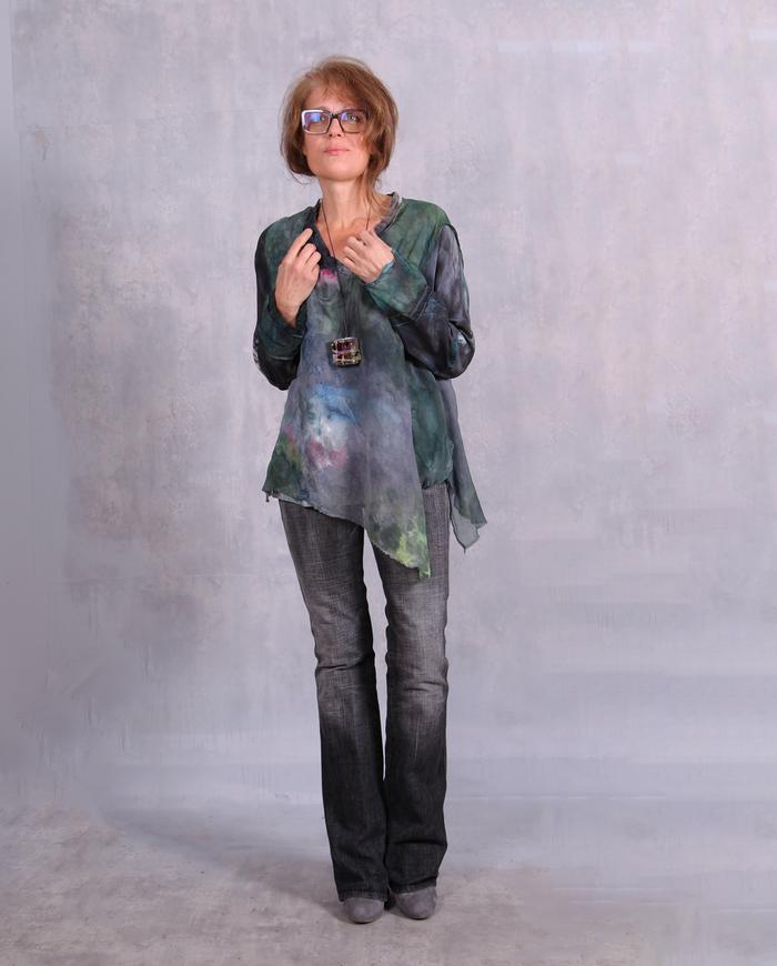 'almost with wings' painted top with sheer overlay