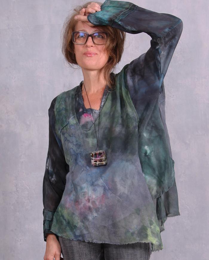'almost with wings' painted top with sheer overlay