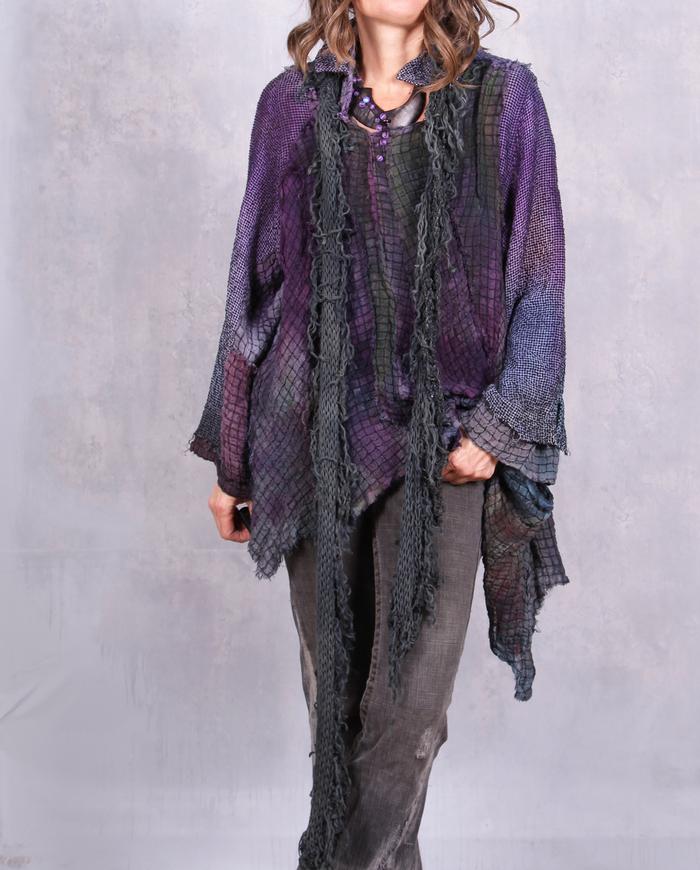 'stretch and wrap' half-tone hand-dyed skinny long hand-knitted scarf