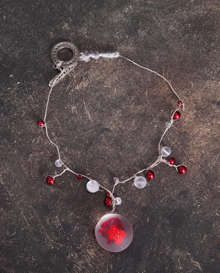 'moon and red stars' art neckace