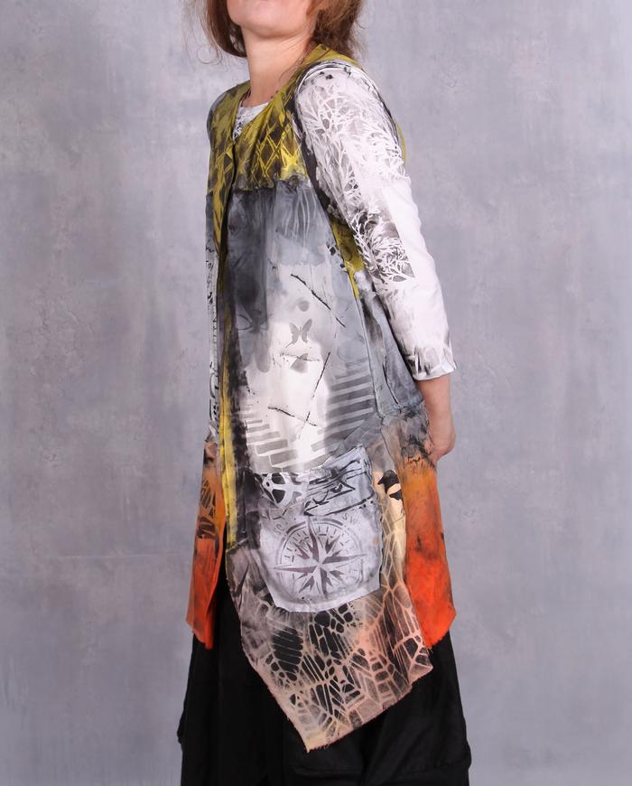 'it's a long story' hand-painted mixed fabrics art vest