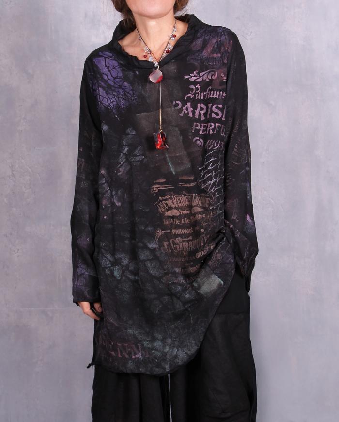 'the Rues we remember' silk hand-painted tunic
