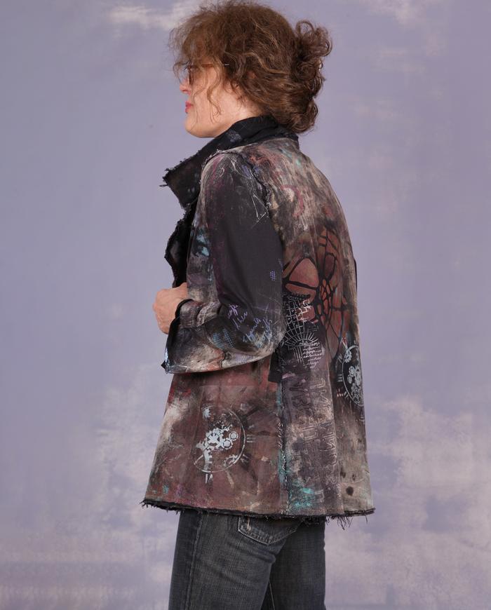 'through time and space' hand-painted distressed art jacket