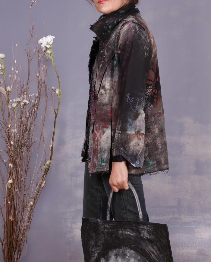 'through time and space' hand-painted distressed art jacket