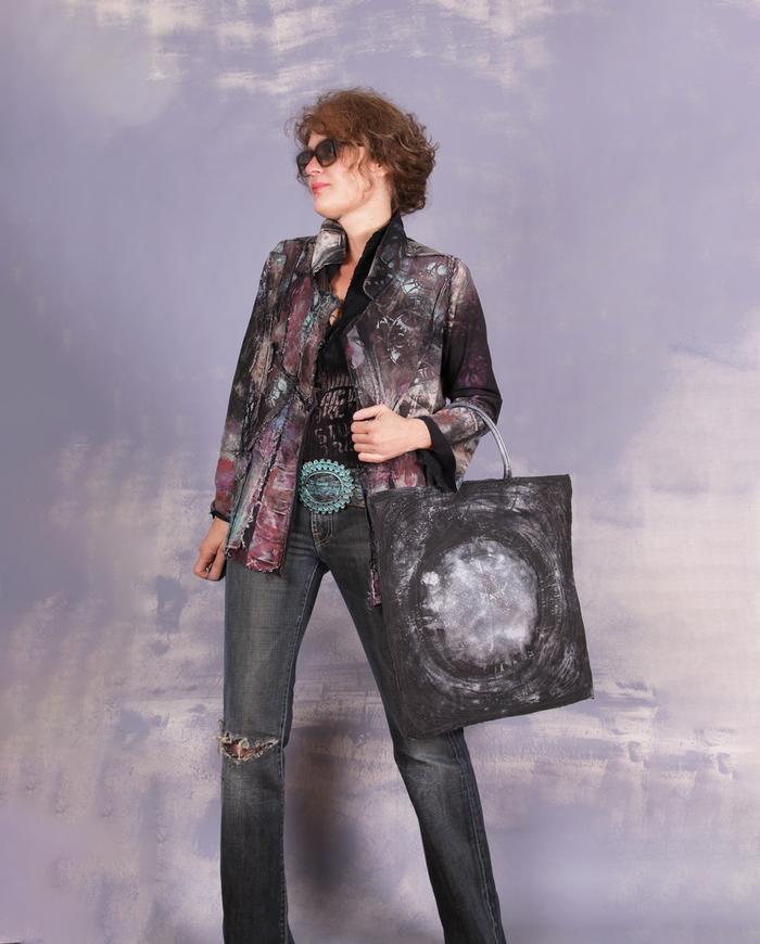 'through time and space' hand-painted distressed art jacket