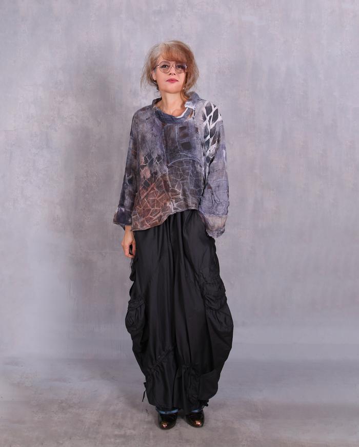 'a hidden labyrinth' mixed fabrics asymmetrical top
